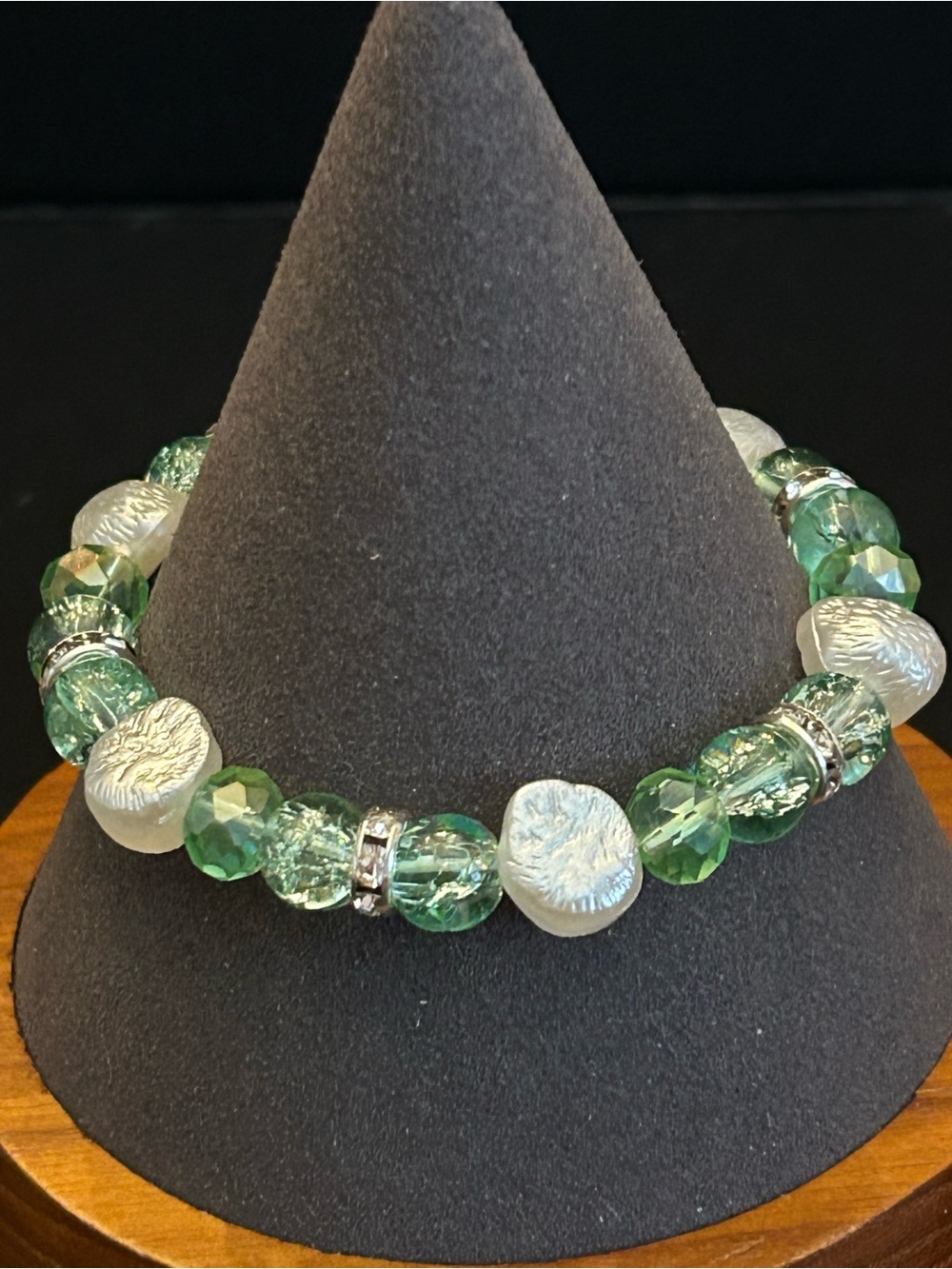 BUY 1 GET 1 FREE Ellas Green and White Sparkle Beaded Stretch Bracelet